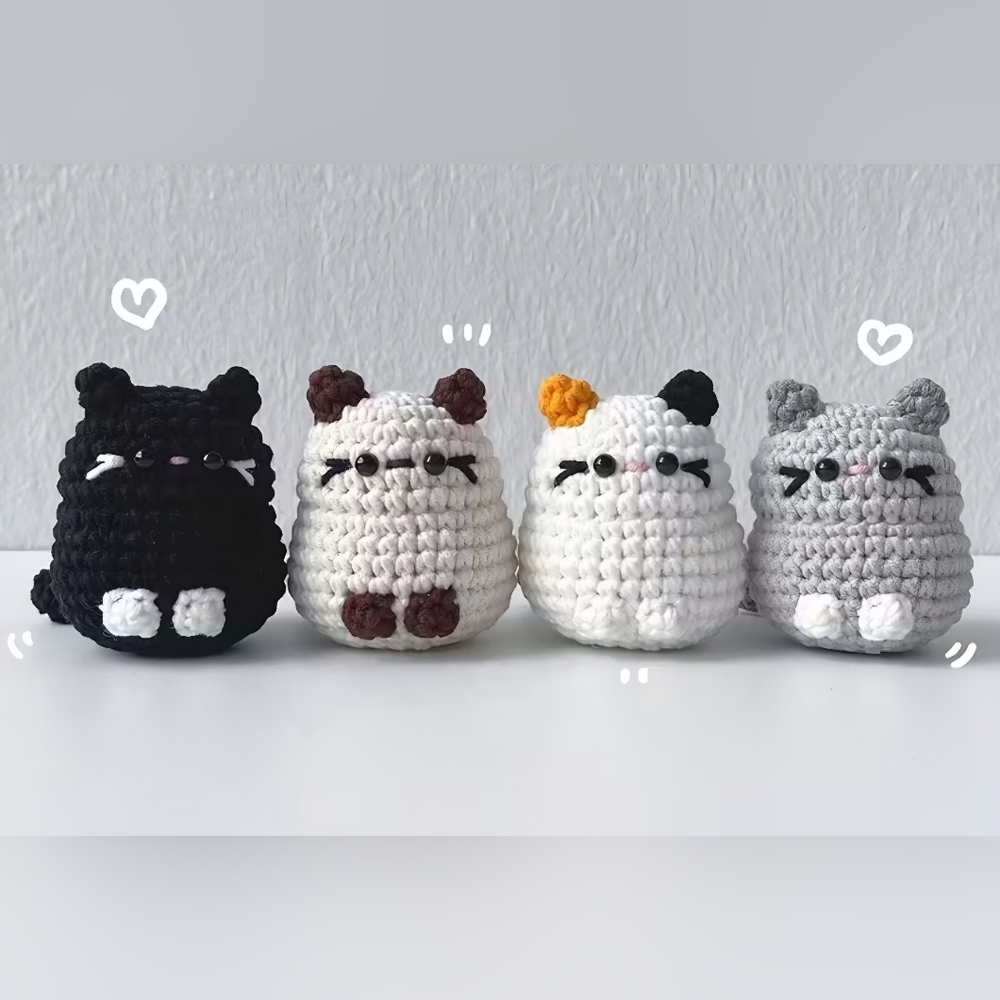 Kawaii Crochet Kit For Beginners 4 Pc Cat Kittens Amigurumi